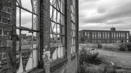 Abandoned factory with broken windows