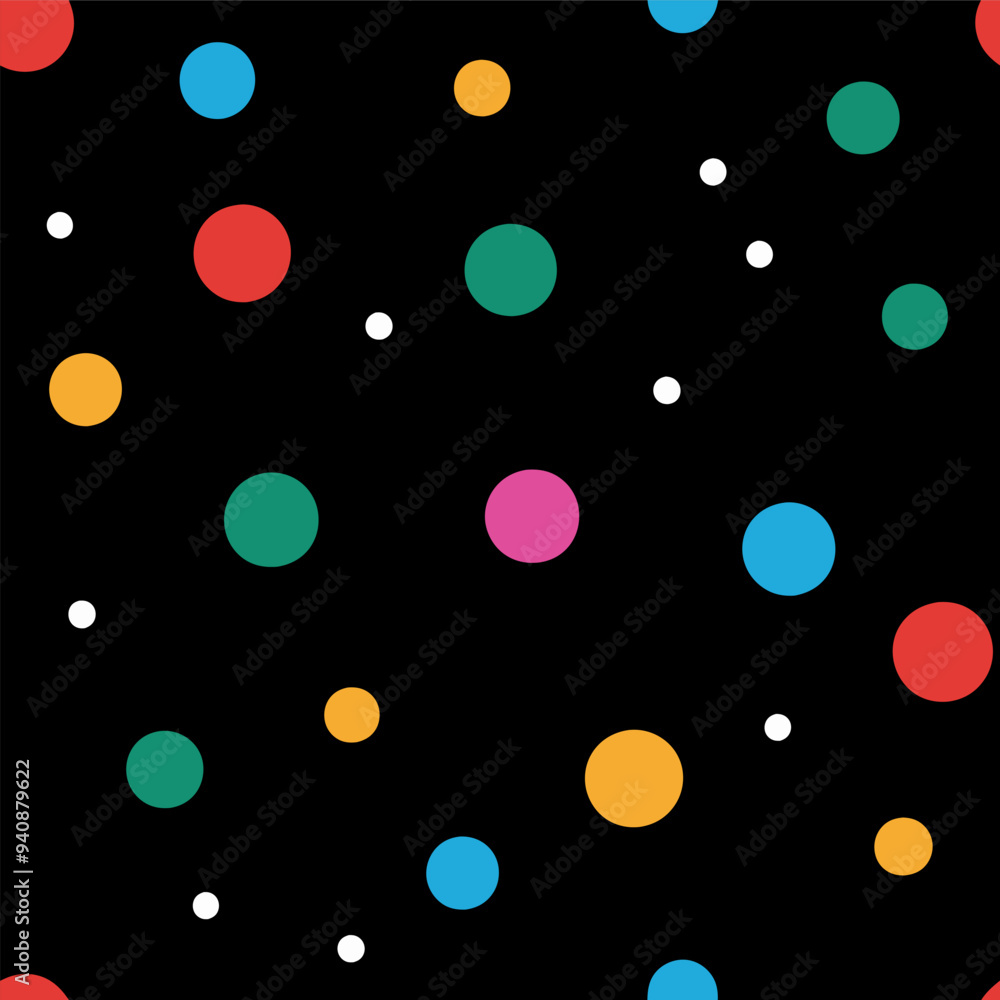 Poster a vibrant polka dot pattern on black, creating a visual experience