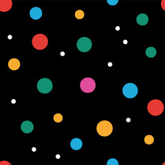 A vibrant polka dot pattern on black, creating a visual experience