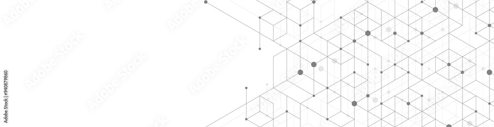 Aufkleber Modern technology illustration with square grid. Technology banner template cubes texture. Digital geometric abstraction with lines and dots