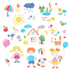 Kids Doodle Simple Hand Drawn Element Vector Set