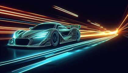 sport car racetrack contour motion blur neon lines drawing speed acceleration competition high full throttle