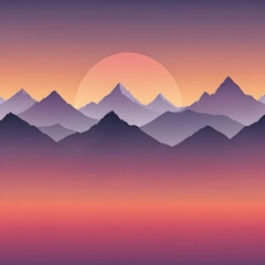 Minimalist Mountainscape T-shirt Design with Cleanly Outlined Peaks Against a Smooth Gradient Sunset Background, Offering a Simple Yet Elegant Nature-Inspired Look Ideal for Casual and Outdoor Wear.