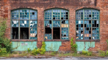 Abandoned factory with broken windows