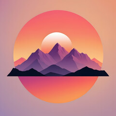 Fototapeta premium Minimalist Mountainscape T-shirt Design with Cleanly Outlined Peaks Against a Smooth Gradient Sunset Background, Offering a Simple Yet Elegant Nature-Inspired Look Ideal for Casual and Outdoor Wear.