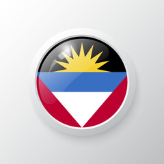 Fototapeta premium 3D Button with Antigua and Barbuda flag. as round glossy icon on background isolated. Vector illustration eps 10.