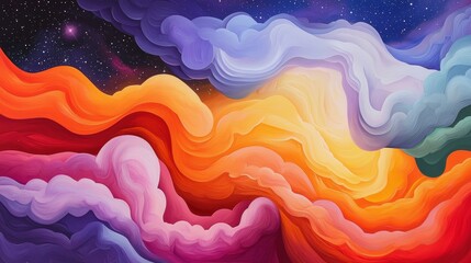 Obraz premium A vibrant, swirling galaxy with abstract star formations and colorful cosmic clouds, creating a psychedelic outer space scene