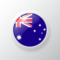 3D Button with Australia flag. as round glossy icon on background isolated. Vector illustration eps 10.