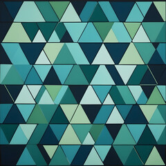 Fototapeta premium Geometric T-shirt Design Featuring Overlapping Triangles and Circles in Various Shades of Blue and Green, Creating a Modern and Abstract Pattern with Crisp Lines, Perfect for a Bold Fashion Statement.
