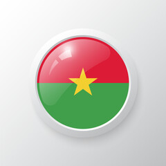 3D Button with Burkina Faso flag. as round glossy icon on background isolated. Vector illustration eps 10.