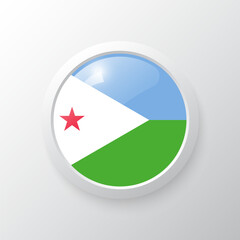 3D Button with Djibouti flag. as round glossy icon on background isolated. Vector illustration eps 10.