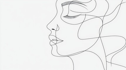 Continuous line drawing of a female face, featuring clean, minimalist strokes to create an abstract and artistic effect