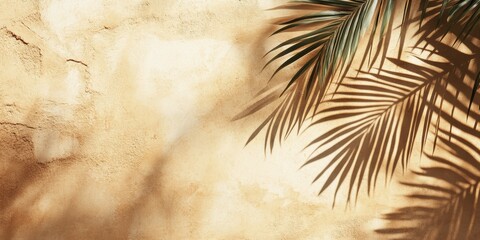 Palm Leaf Shadow on Textured Wall  Minimalist Tropical Background