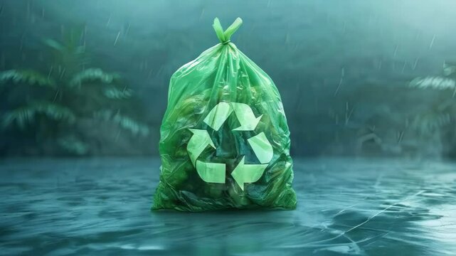 video of Reduce reuse recycle campaign banner with green plastic bag