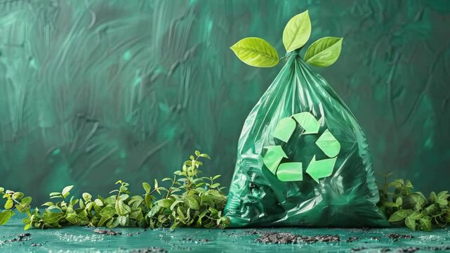 video of Reduce reuse recycle campaign banner with green plastic bag