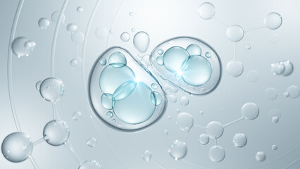 Molecules Cosmetic serum, Cosmetic Essence, Skin Rejuvenation, Cosmetic Background, 3D Rendering