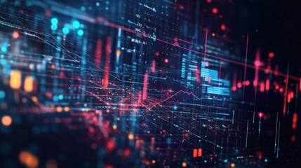 Obraz premium Abstract Digital Network Background with Red and Blue Lines and Bokeh Lights