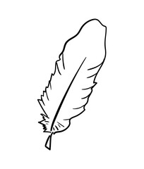 FEATHER. One Line art Hand Drawn Illustration on White Background LINE ART. Vector Feather Continuous Line Drawing. Vector for print poster, card, sticker tattoo tee.