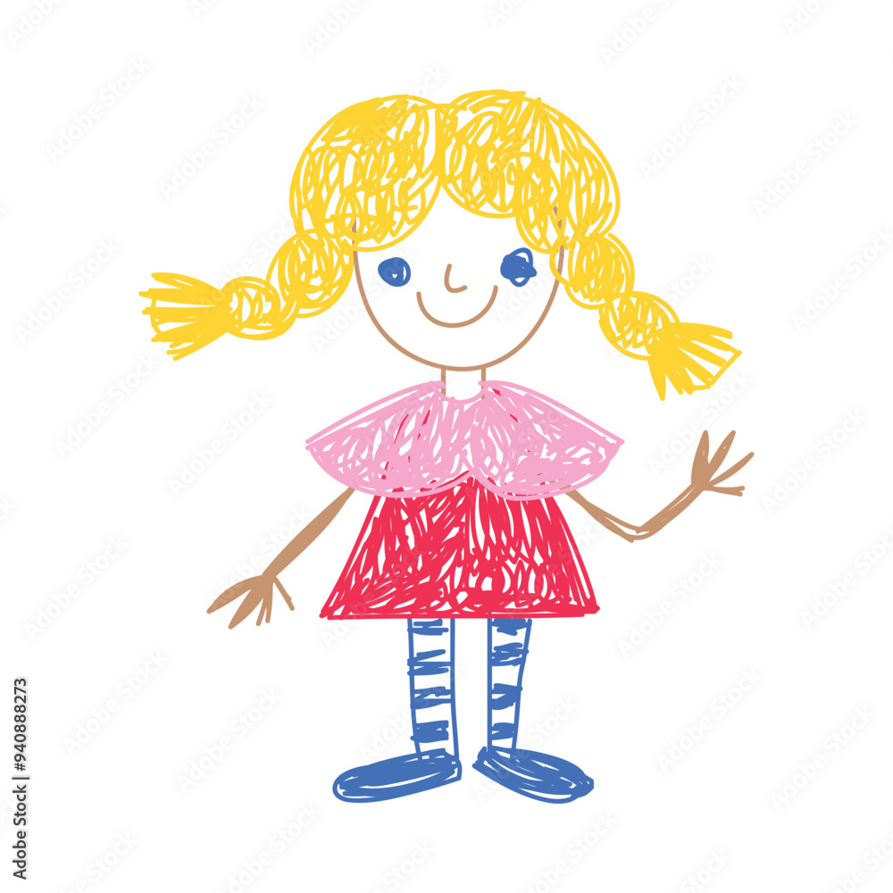 Poster girl as kids doodle simple hand drawn element vector illustration