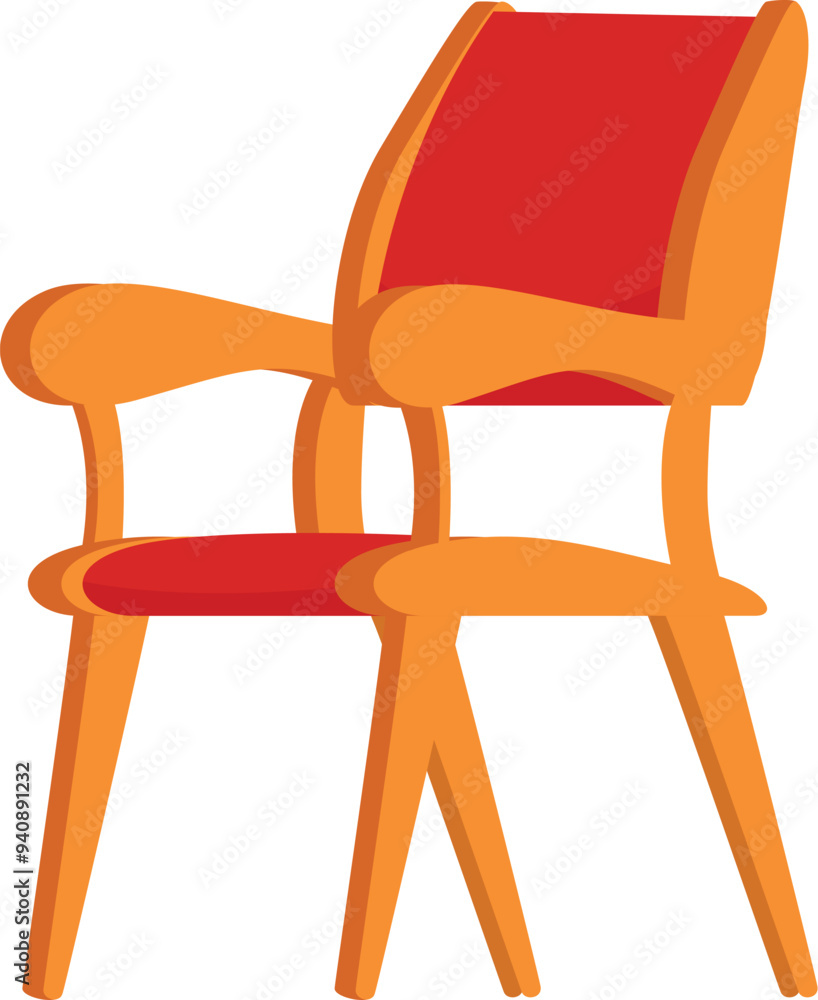 Wall mural Orange wooden chair with red upholstery is standing on white background