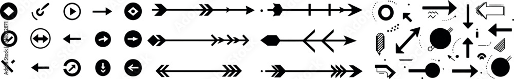 Poster a set of modern arrows icons. a collection of different arrows. a collection of cursor icons