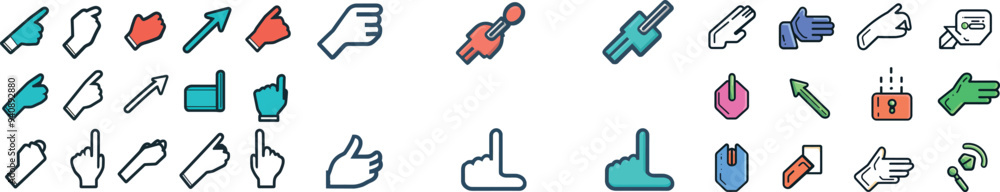Poster icons of the hand pointer, the arrow pointer, the pointer click, the cursor icon, the clicking finge
