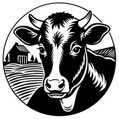 black and white cow logo icon 