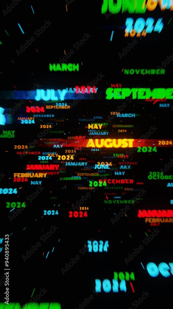 Aufkleber surreal neon calendar with months and years in dynamic motion