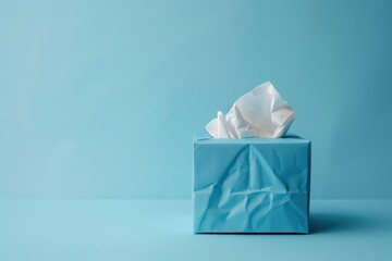 Tissue Box Concept: Blue Disposable Health Container on Background with Blank Space