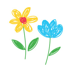 Flower as Kids Doodle Simple Hand Drawn Element Vector Illustration