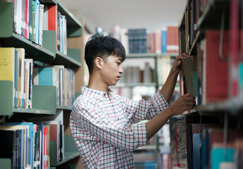 Man Searching for a Book in the Library