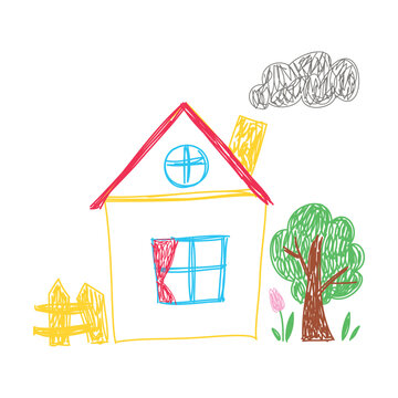 House as Kids Doodle Simple Hand Drawn Element Vector Illustration