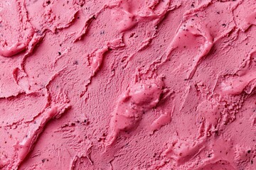 Fototapeta premium Raspberry sorbet texture, top view. Strawberry ice-cream pattern or texture. Texture surface of ice cream. Background of strawberry ice cream close-up. Banner. High quality photo. Generative Ai