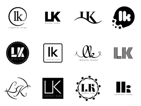 LK logo company template. Letter l and k logotype. Set different classic serif lettering and modern bold text with design elements. Initial font typography.
