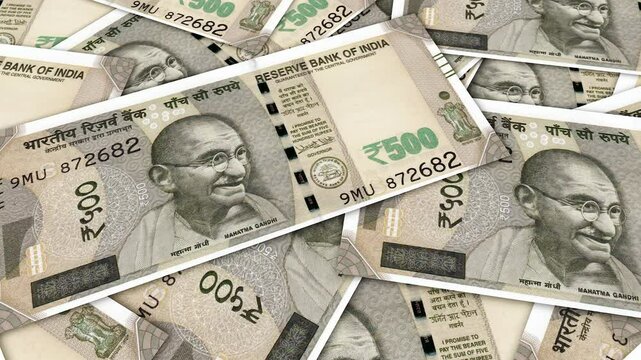 animation of close up of new 500 rupees Indian currencies background