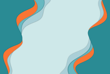 Teal -aqua -orange colors paper cut style wavy frame background template. Invitation ,business ,presentation concept. Free copy space .