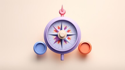 Colorful compass design on a soft background, symbolizing adventure, direction, and exploration in a minimalist style.