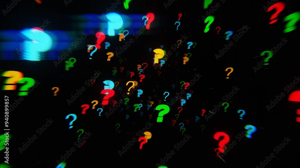 Poster Abstract Digital Art: Floating Question Marks on a Dark Background