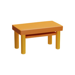 Vector 3D illustration depicting a wooden empty table with round legs and a shelf at the bottom.