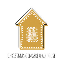 Cute Christmas gingerbread house. Symbol of celebration, Christmas, New year. Gingerbread house in flat style isolated on white back. Holiday element decoration for banner, template vector clip art.