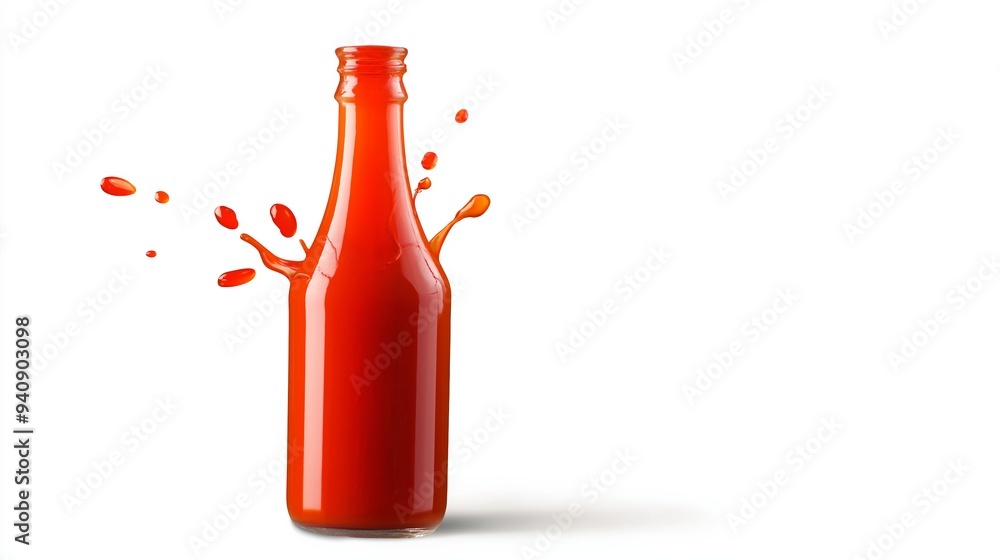 Poster a bottle of ketchup is splattered with red liquid. the splatter is in the shape of a splash, and the