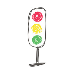 Traffic Light as Kids Doodle Simple Hand Drawn Element Vector Illustration