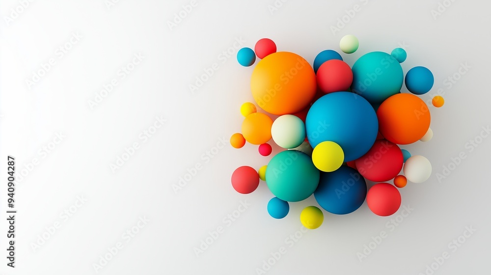 Poster a colorful ball of different sizes and colors. the balls are scattered all over the image, creating 