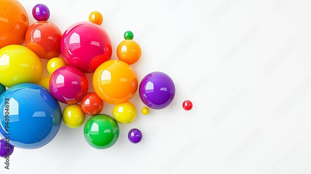 Poster a colorful array of balls in various sizes and colors. concept of fun and playfulness, as the balls 