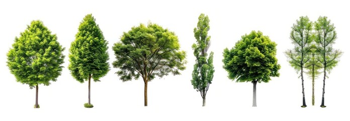 Collection of Seven Green Trees Isolated on White Background