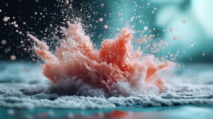  A tight shot of powdered orange and white substance against a blue backdrop, softly lit with a hazy background