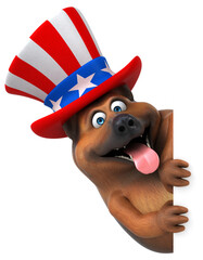 Fun 3D cartoon german shepherd dog with an uncle sam hat
