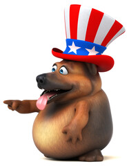 Fun 3D cartoon german shepherd dog with an uncle sam hat