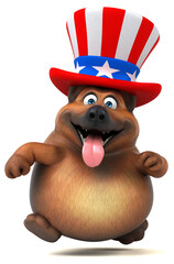 Fun 3D cartoon german shepherd dog with an uncle sam hat