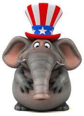 Fun 3D cartoon elephant with an uncle sam hat